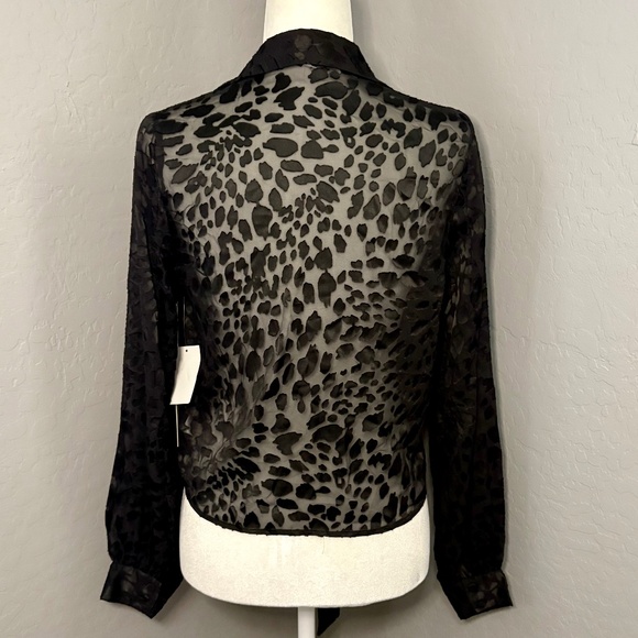 NWT Good American 2 (M) Long Sleeve Tie Front Black Leopard‎ Burnout Blouse - Picture 2 of 9